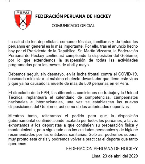 Federación Peruana de Hockey: Comunicado oficial